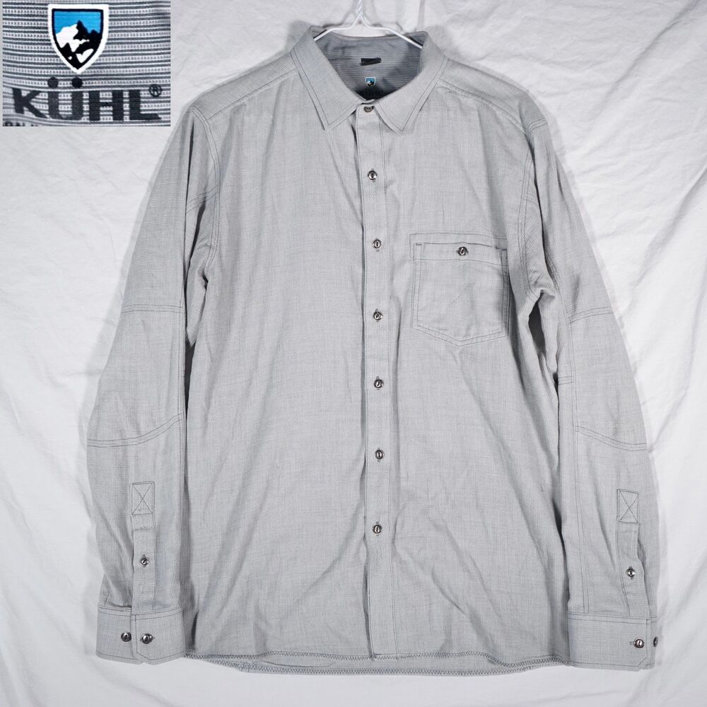 KUHL Long Sleeve Button Up Shirt Gray Metal Buttons Medium